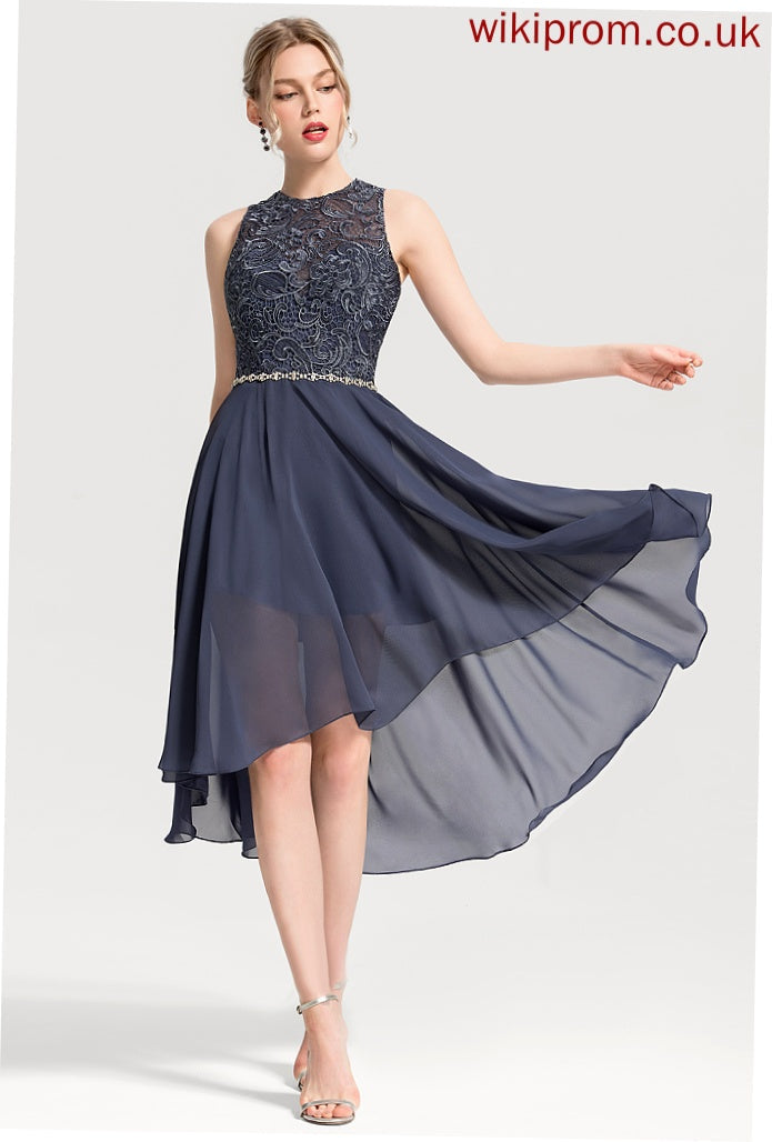 Beading Cocktail Dresses Dress Louise Scoop Chiffon With Neck Lace Cocktail Asymmetrical A-Line