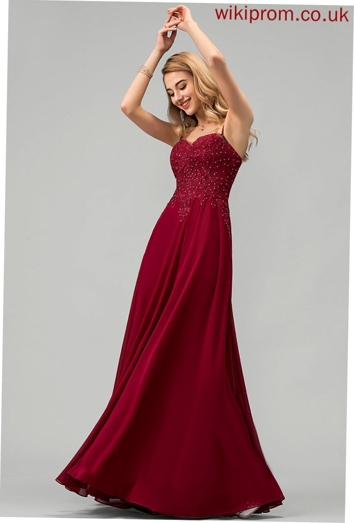 Floor-Length Sweetheart Prom Dresses Beading A-Line Chiffon With Aurora Sequins