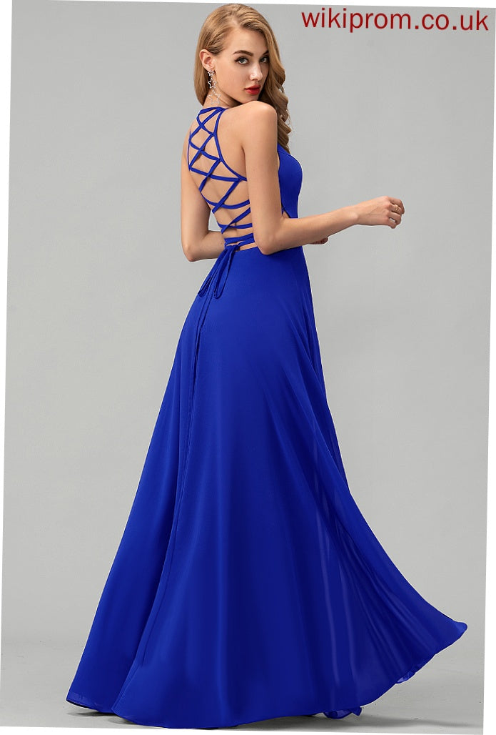 Chiffon Scoop Helga A-Line Prom Dresses Floor-Length