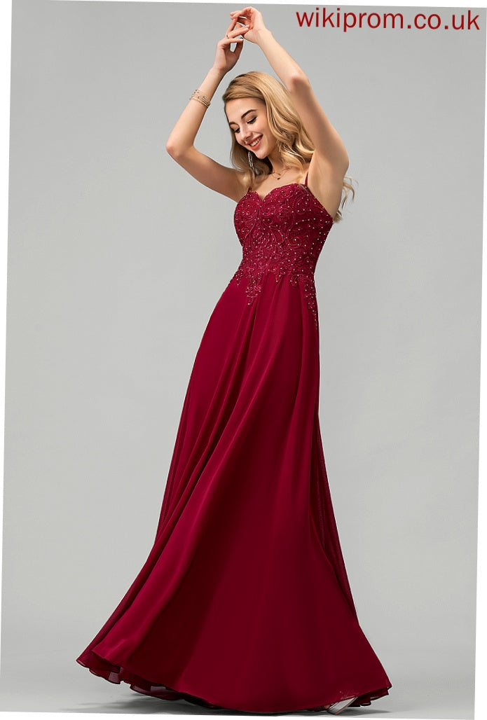 Zara Lace Sweetheart Rhinestone With Chiffon Prom Dresses Floor-Length A-Line