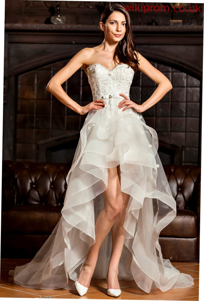 Charmeuse Bow(s) A-Line Lace Wedding Dress Asymmetrical Beading Tulle Jaylynn Wedding Dresses With Sweetheart