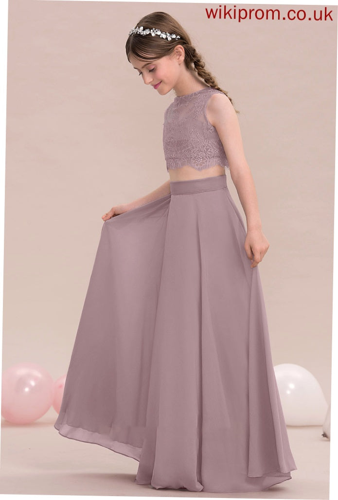 Neck Scoop Chiffon Mikaela Floor-Length A-Line Junior Bridesmaid Dresses