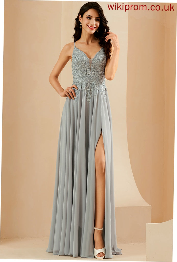 Chiffon Prom Dresses Sequins Valentina Floor-Length With A-Line Lace V-neck