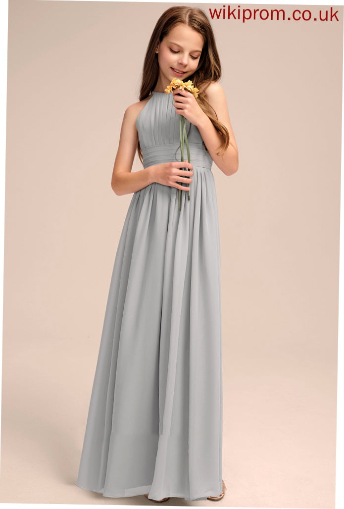 Scoop Neck Ruffle With Floor-Length Chiffon Junior Bridesmaid Dresses Malia A-Line