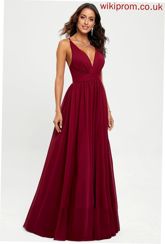 Nola Floor-Length A-Line V-neck Prom Dresses Chiffon