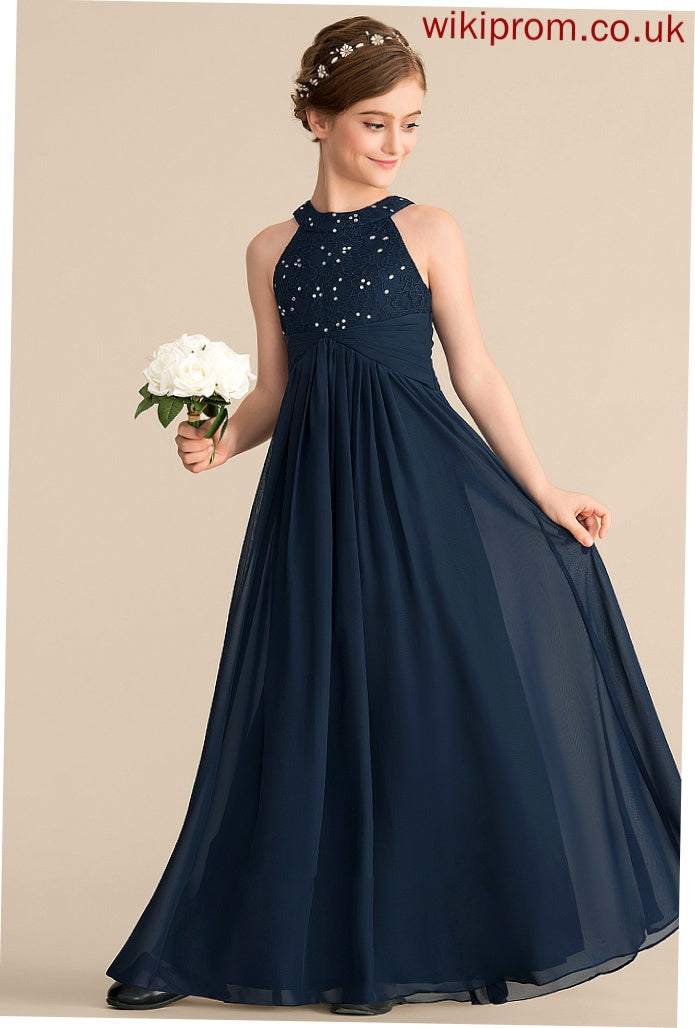 With Ruffle Lace Chiffon A-Line Floor-Length Neck Neveah Scoop Beading Junior Bridesmaid Dresses