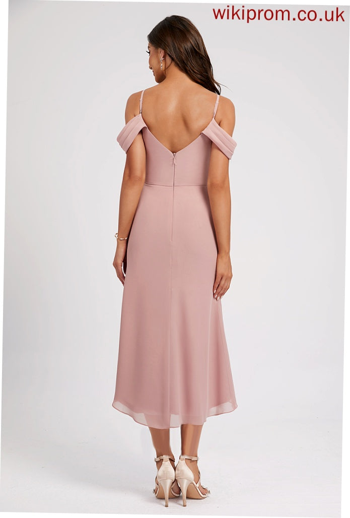 Chiffon Cocktail Dresses Split Asymmetrical With Cocktail Sheath/Column Pleated V-neck Front Aubrey Dress