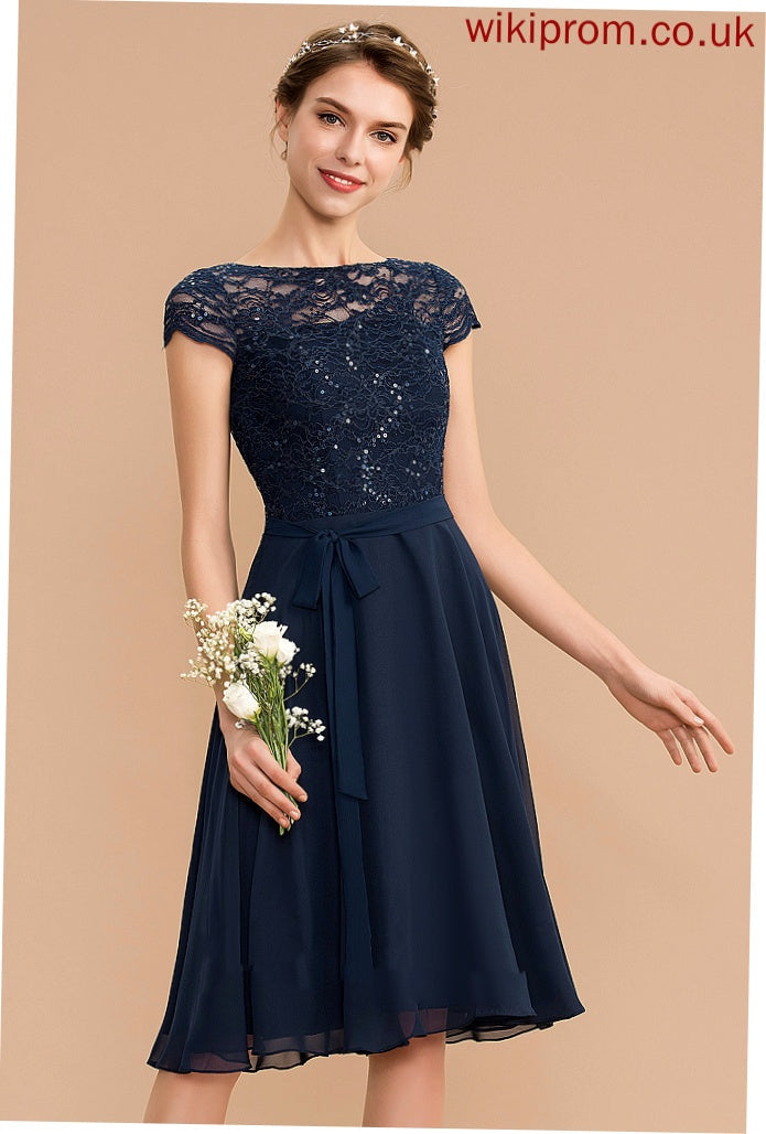 Bow(s) With A-Line Homecoming Chiffon Scoop Neck Homecoming Dresses Yadira Dress Knee-Length Lace