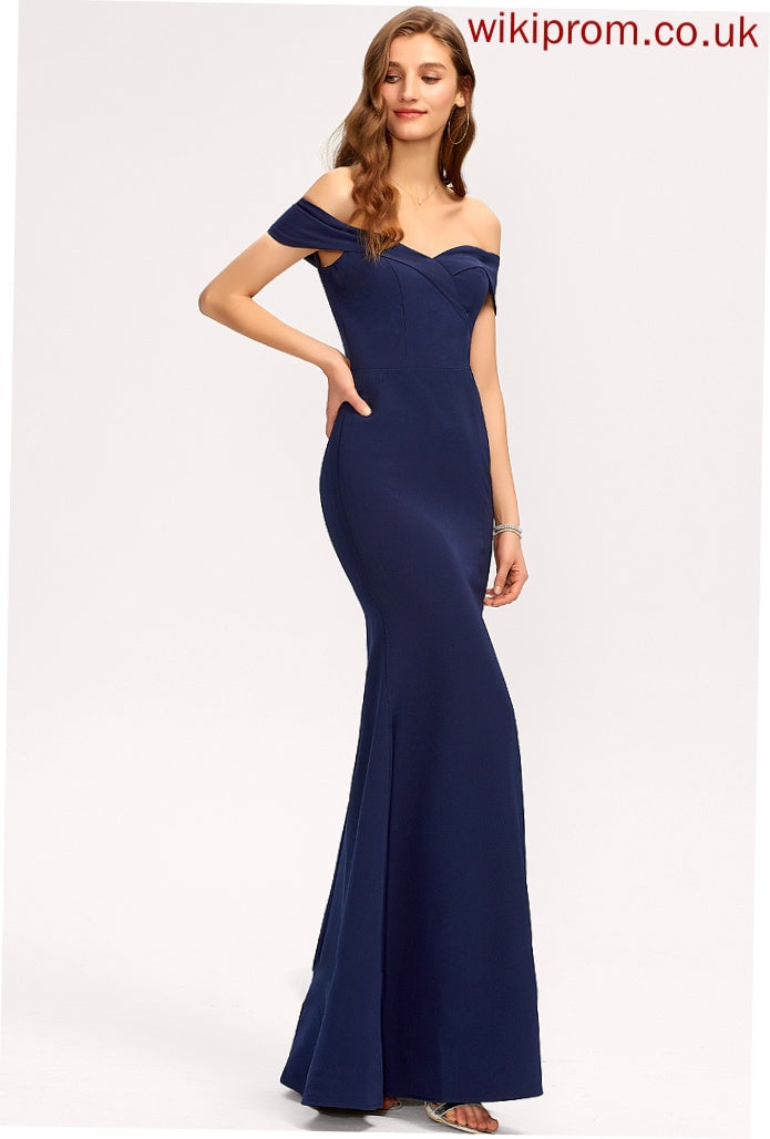 Crepe Trumpet/Mermaid Stretch Split Prom Dresses Floor-Length With Front Elle Off-the-Shoulder