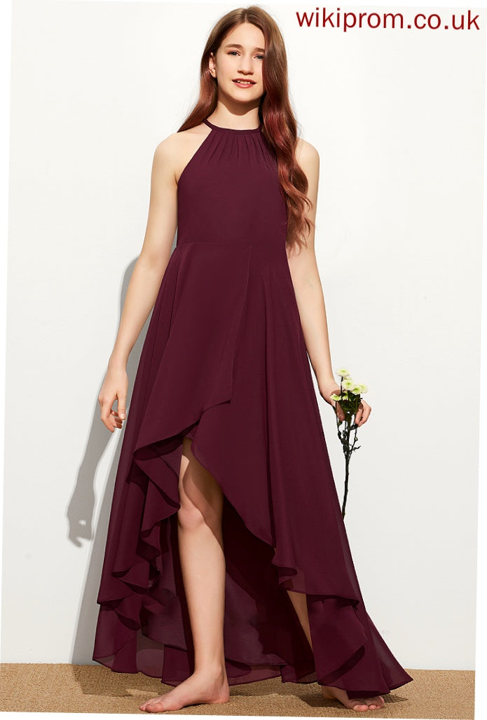 Payton Scoop Junior Bridesmaid Dresses With Asymmetrical Chiffon A-Line Ruffle Neck