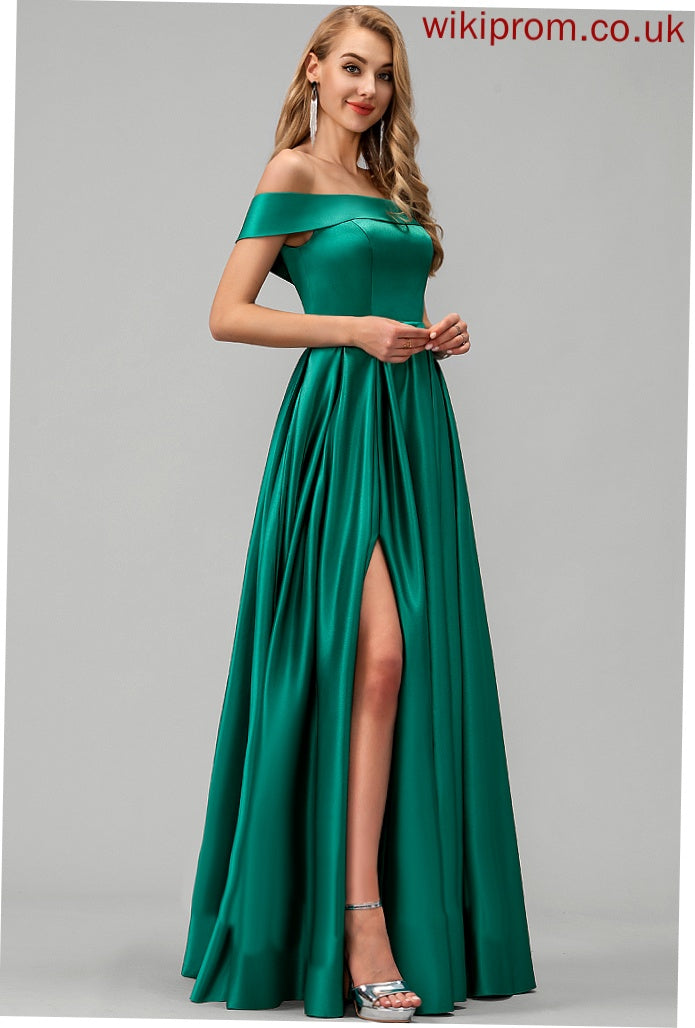 Neckline Fabric Straps&Sleeves Sleeveless Floor-Length Off-the-Shoulder Satin Length BackStyle Kaydence Bridesmaid Dresses