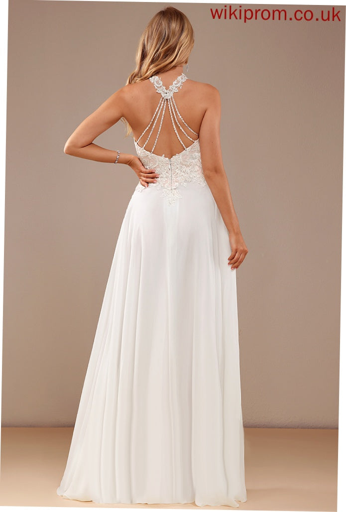 Dress Floor-Length With A-Line Chiffon Beading Lace Kendal Sequins Wedding Dresses Wedding Neck High