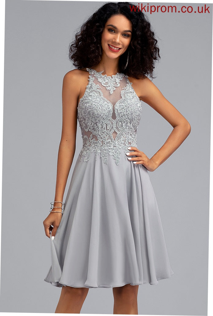 Jaslene Prom Dresses A-Line Lace Scoop With Knee-Length Sequins Chiffon