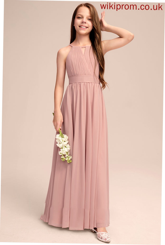 Neck Floor-Length Scoop Anne Chiffon A-Line Ruffle Bow(s) With Junior Bridesmaid Dresses