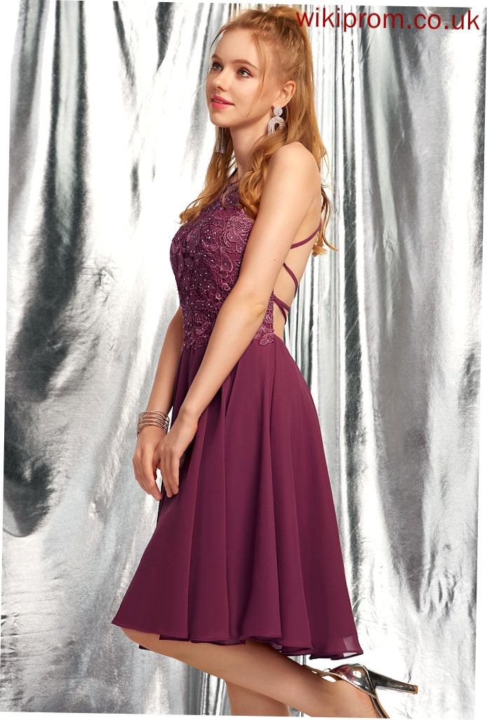 With Chiffon Knee-Length A-Line Imani Scoop Beading Prom Dresses