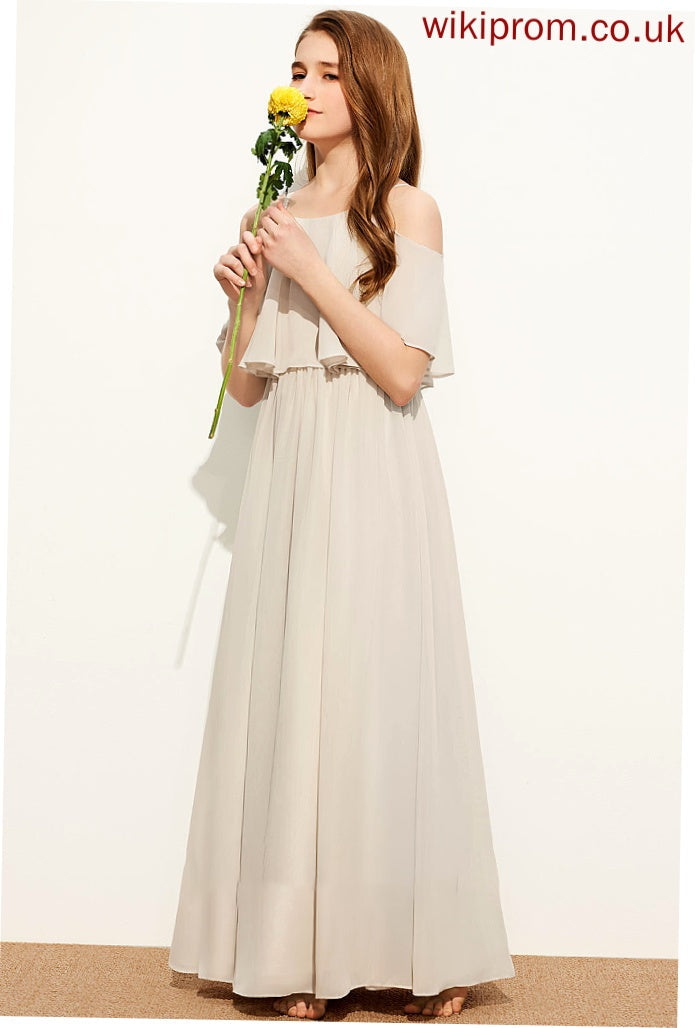 A-Line Scoop Floor-Length Gina Junior Bridesmaid Dresses Chiffon Neck