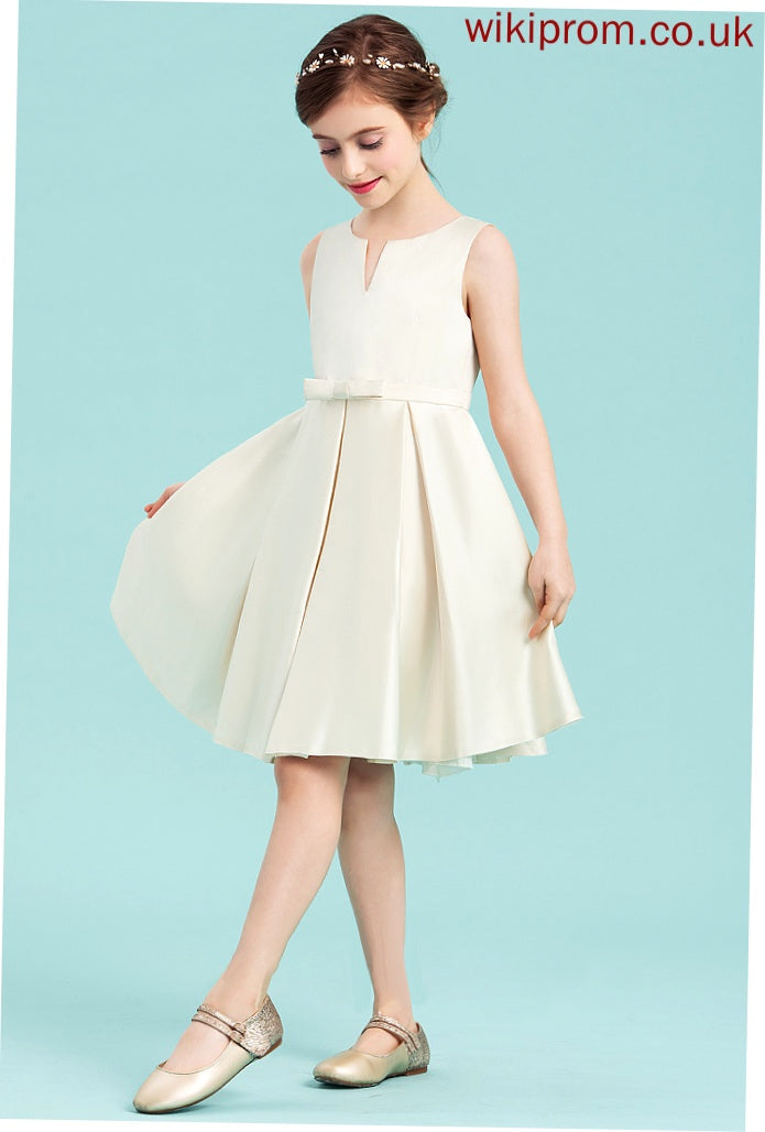 Mimi Scoop Knee-Length A-Line With Neck Junior Bridesmaid Dresses Satin Bow(s)