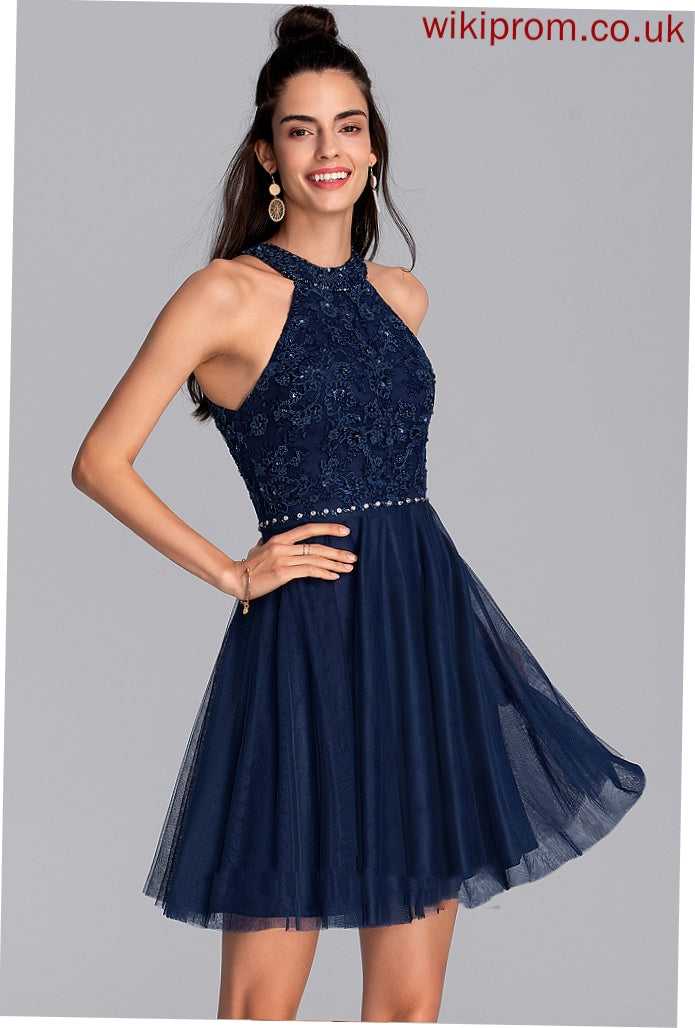 Neck With Homecoming Scoop Beading Short/Mini Catalina Tulle Lace Homecoming Dresses A-Line Dress