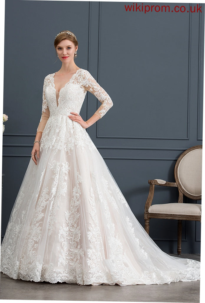 Kaitlin Lace Tulle Dress Ball-Gown/Princess Wedding V-neck Wedding Dresses