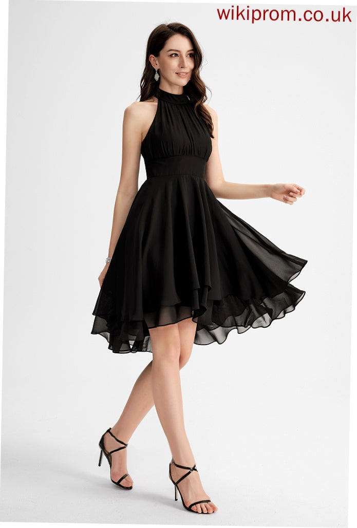 Cocktail Dresses Cocktail Scoop Asymmetrical A-Line Pleated Nayeli Chiffon Neck Dress With