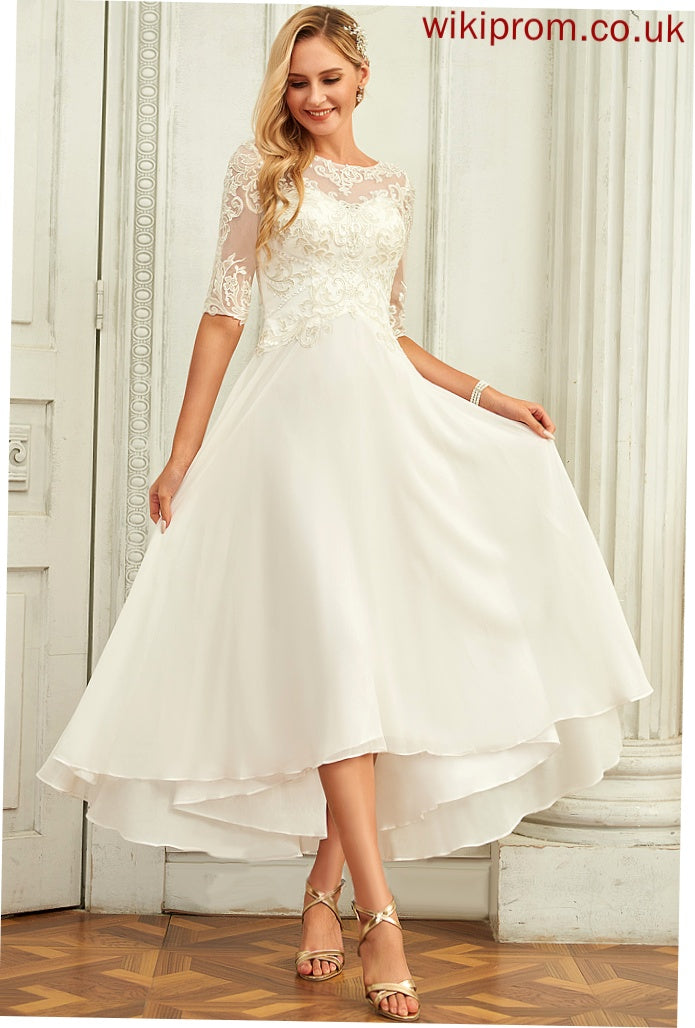 Dress With Wedding Dresses A-Line Anaya Scoop Wedding Lace Asymmetrical Beading Chiffon Sequins