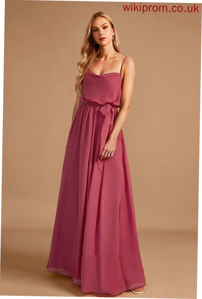 Floor-Length Silhouette Fabric A-Line Embellishment Neckline CowlNeck SplitFront Length Ruffle Mariela Bridesmaid Dresses