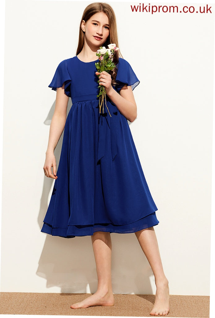 Bow(s) Scoop Alyssa Neck Chiffon Knee-Length With A-Line Junior Bridesmaid Dresses