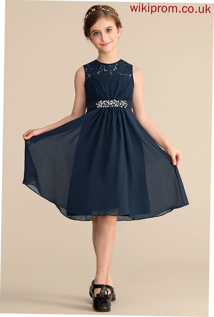 Neck With Sequins Scoop Chiffon Lace Bow(s) Jamiya Beading Junior Bridesmaid Dresses A-Line Knee-Length