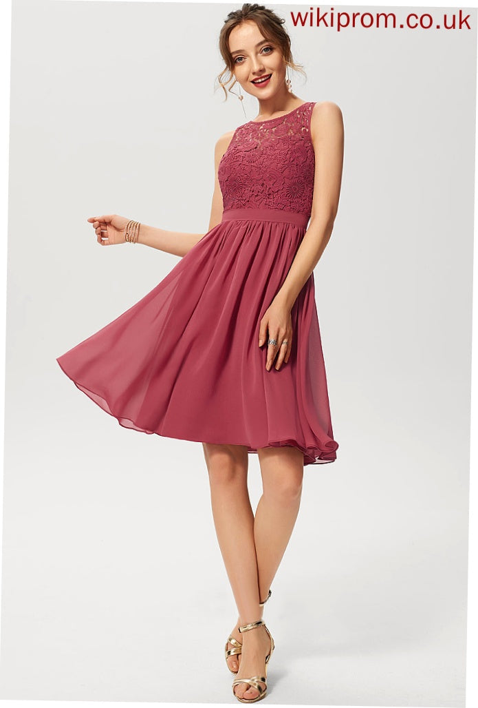 Chiffon Dress Maisie A-Line Cocktail Dresses Cocktail Scoop Lace Neck Knee-Length