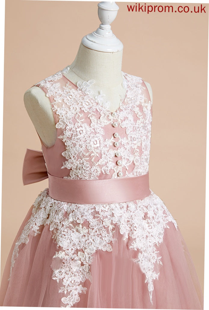 Tulle/Lace Knee-length Dress With Sophie Flower Girl Dresses - Sleeveless Flower Bow(s) Girl A-Line V-neck