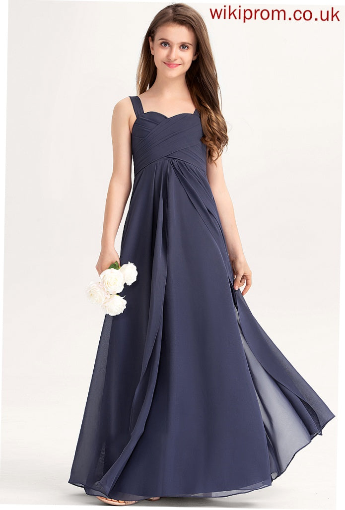 A-Line Floor-Length Ruffle Chiffon Rosa Junior Bridesmaid Dresses With Sweetheart