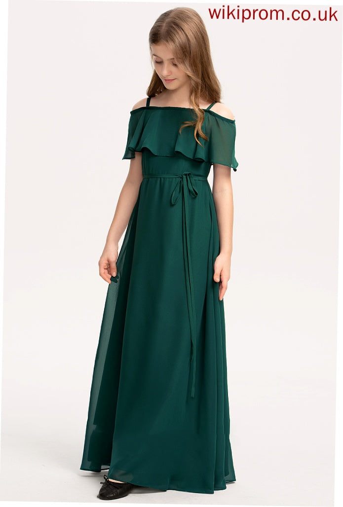 Dania Junior Bridesmaid Dresses With Floor-Length Bow(s) A-Line Chiffon Off-the-Shoulder