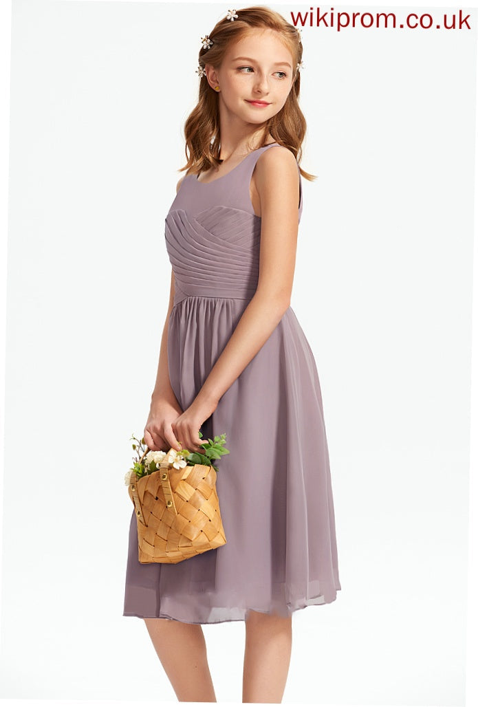 Knee-Length Scoop Neck Tania Chiffon With Ruffle Junior Bridesmaid Dresses A-Line