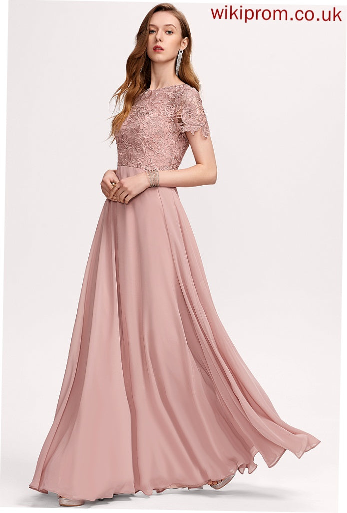 Prom Dresses Lace Chiffon Scoop With A-Line Floor-Length Sequins Roberta