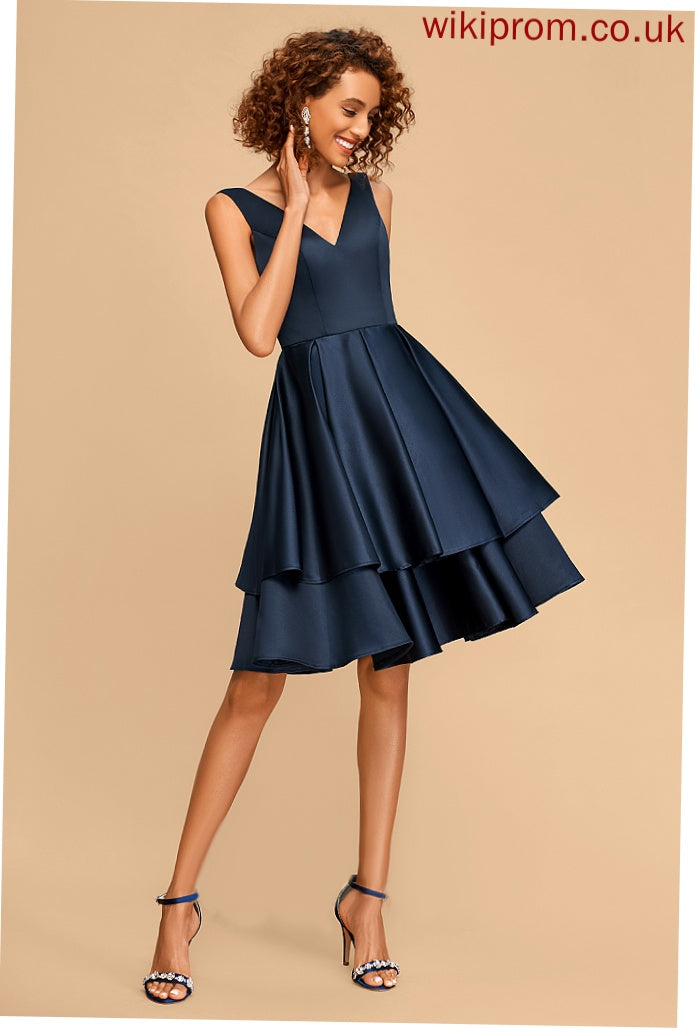 A-Line Satin Homecoming Knee-Length Dress Thalia V-neck Homecoming Dresses