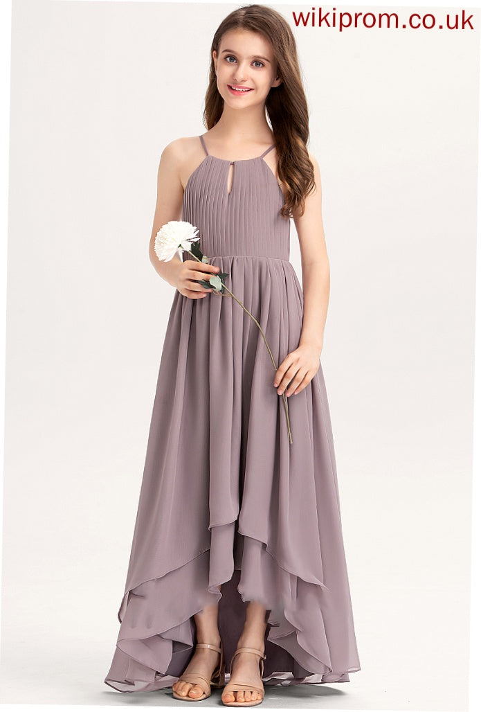 With Scoop Ruffle Chiffon Bow(s) Asymmetrical Junior Bridesmaid Dresses A-Line Neck Roberta