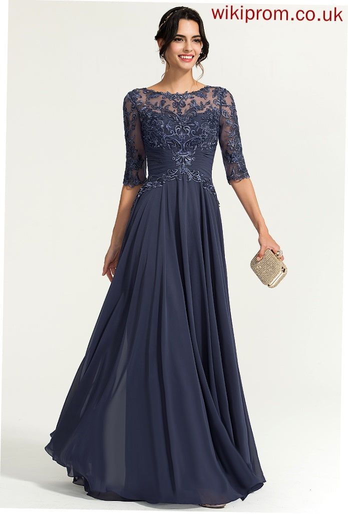 Sequins Chiffon Undine Prom Dresses With A-Line Lace Floor-Length Scoop