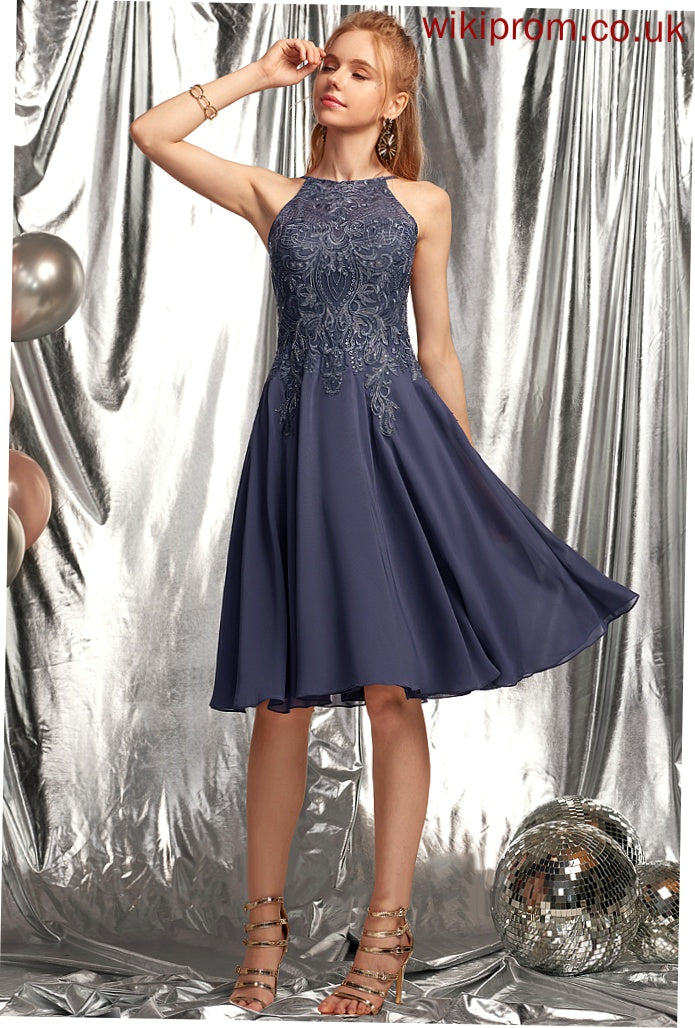 Lace Scoop Lace Neck A-Line Knee-Length Dress Haylie Homecoming Dresses With Homecoming Chiffon Appliques