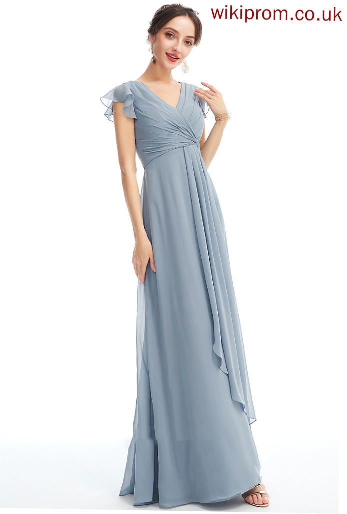 V-neck Floor-Length Silhouette Ruffle A-Line SplitFront Embellishment Length Neckline Fabric Anne A-Line/Princess Bridesmaid Dresses