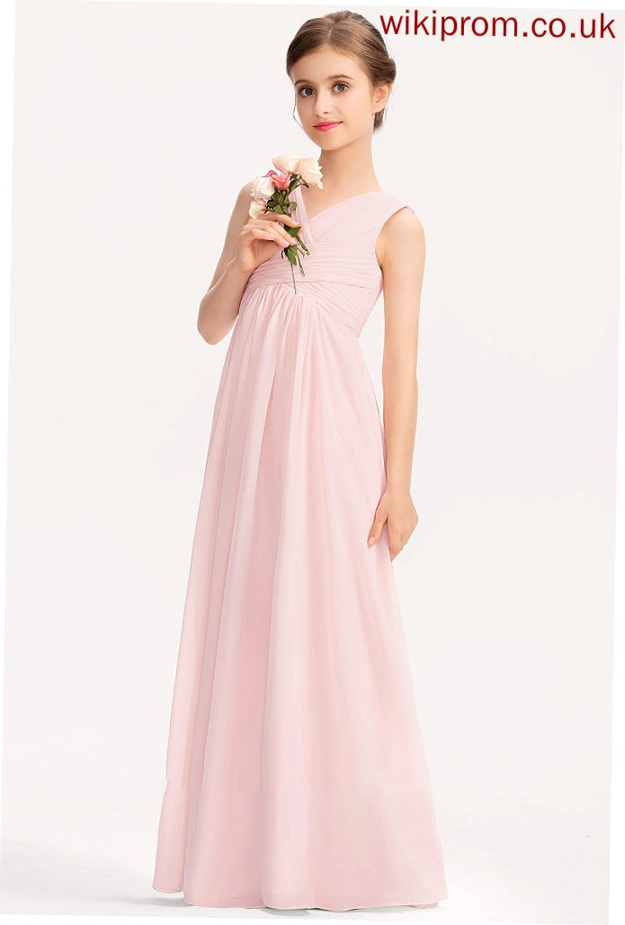 Chiffon V-neck Floor-Length Ruffle A-Line Junior Bridesmaid Dresses Rachel With