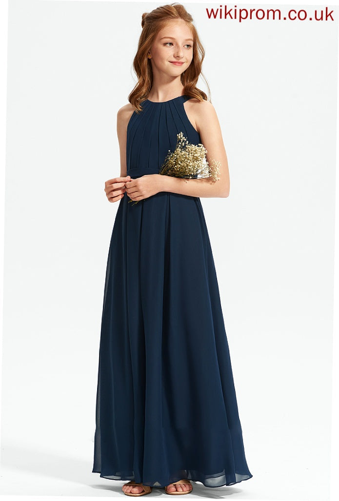 Chiffon Floor-Length Nellie With A-Line Junior Bridesmaid Dresses Neck Ruffle Scoop