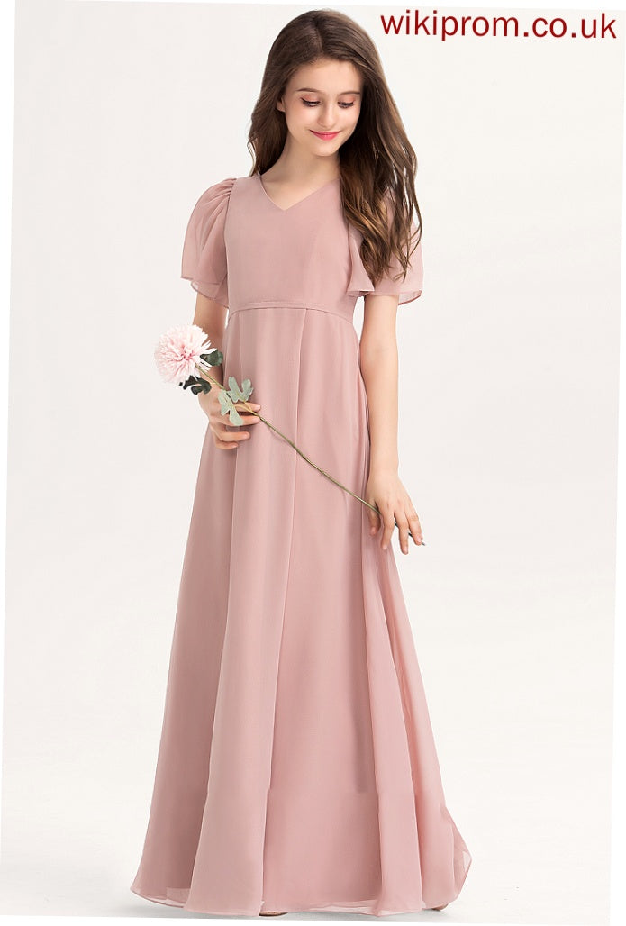 Jada Floor-Length V-neck With A-Line Bow(s) Chiffon Junior Bridesmaid Dresses