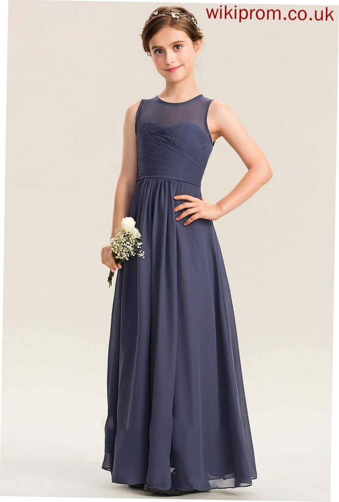 A-Line Floor-Length Parker Chiffon Ruffle Neck With Scoop Junior Bridesmaid Dresses