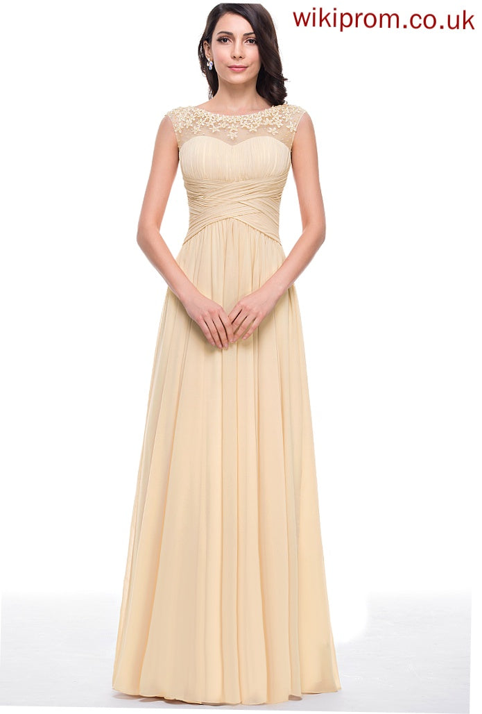 Tulle Floor-Length With Flower(s) Scoop Beading Ruffle Prom Dresses A-Line Chiffon Corinne