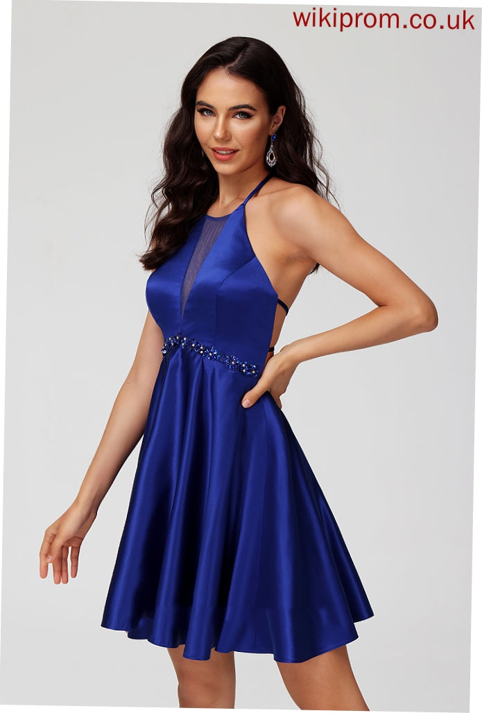 Homecoming Satin Short/Mini Homecoming Dresses Sequins Rosalind Dress With Scoop Neck Beading A-Line