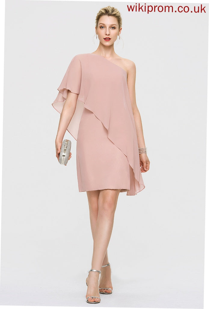 Sheath/Column Chiffon Ruffles One-Shoulder With Cocktail Knee-Length Dress Victoria Cocktail Dresses Cascading