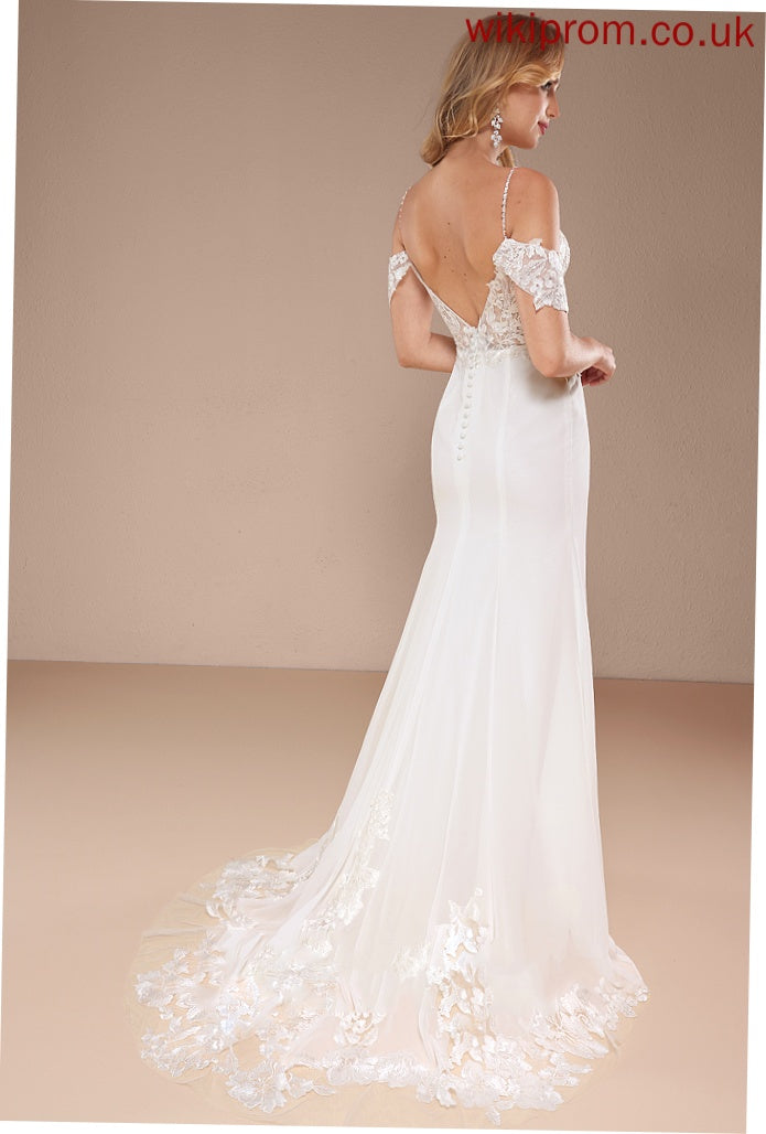 Lace Shoulder With Dress Jazmine Cold Chiffon Trumpet/Mermaid Train Wedding Dresses Wedding Sequins Court