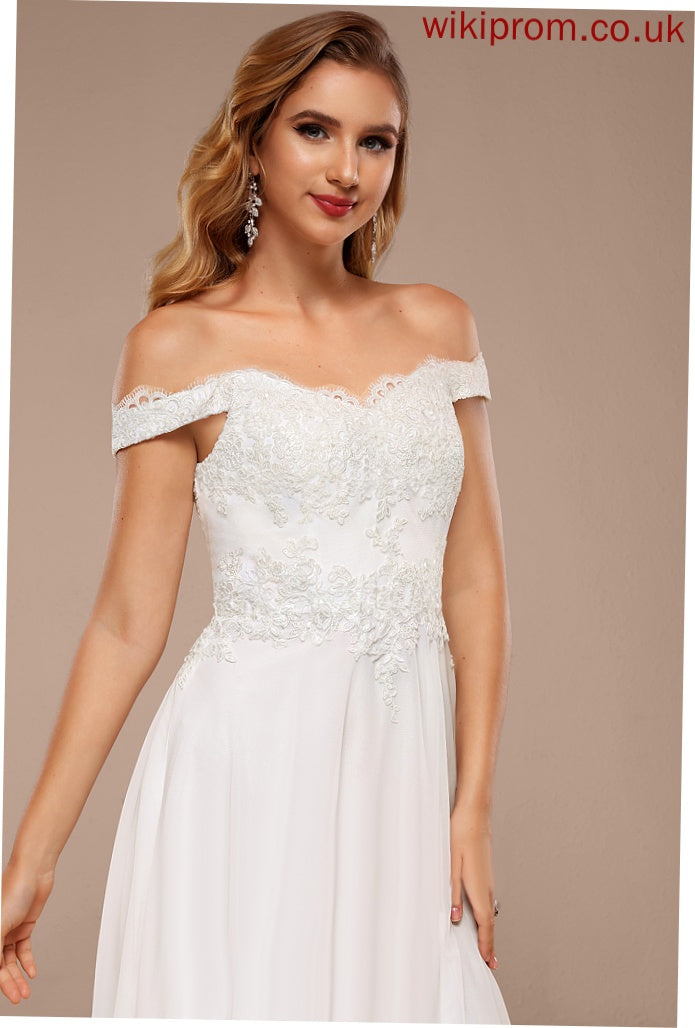 A-Line Floor-Length Lace Wedding Dresses Makena With Wedding Chiffon Dress Off-the-Shoulder Sequins