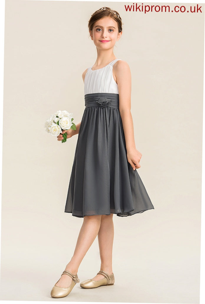 Junior Bridesmaid Dresses Neck Flower(s) Henrietta With Knee-Length Ruffle A-Line Chiffon Scoop