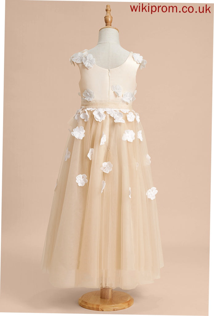 Tulle With Sleeveless Lace/Flower(s) Girl Ankle-length A-Line Flower Girl Dresses Flower Scoop - Neck Madelynn Dress